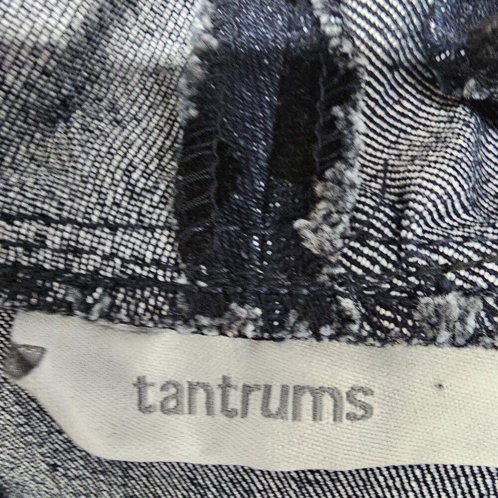 Tantrums Blue Black Velour Flocked Denim Jacket Zip Ruffle Boho M - Picture 11 of 14